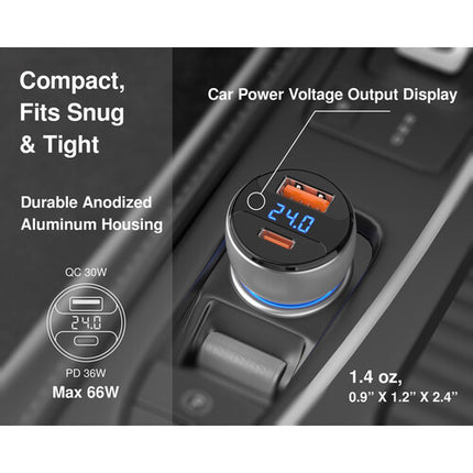 EZQuest UltimatePower Cargador de coche dual 66W 36W USB C 30W USB A