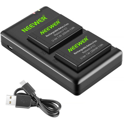 Neewer Batería LP-E17 2-Pack 1250mAh con Cargador USB Dual y Cable Micro-USB