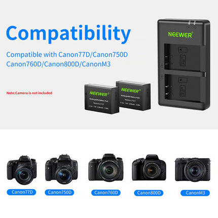Neewer Batería LP-E17 2-Pack 1250mAh con Cargador USB Dual y Cable Micro-USB