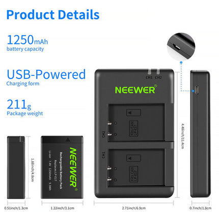 Neewer Batería LP-E17 2-Pack 1250mAh con Cargador USB Dual y Cable Micro-USB