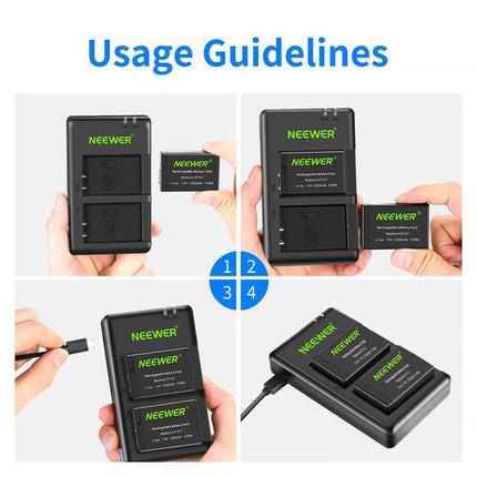 Neewer Batería LP-E17 2-Pack 1250mAh con Cargador USB Dual y Cable Micro-USB