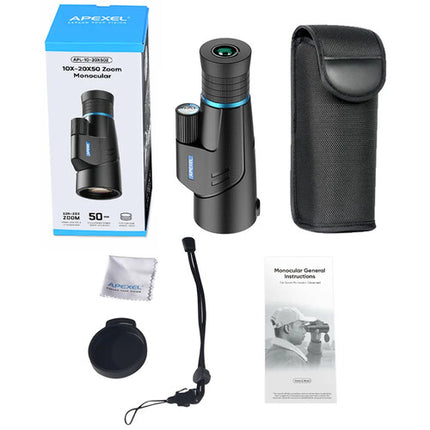 Apexel 10-20x50 Monocular Zoom 50mm Lente Nitrogeno Impermeable