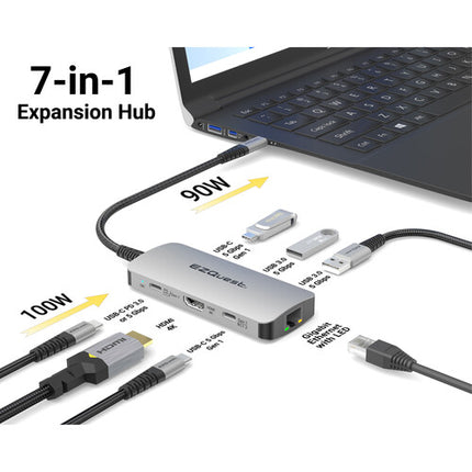 EZQuest USB-C Multihub 7 en 1 HDMI 4K60 100W Power Delivery