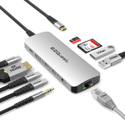 EZQuest USB-C Multimedia Hub 10 en 1 HDMI 4K60 USB-C 100W PD