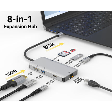 EZQuest Hub Multimedia USB Tipo-C 8 Puertos 4K Ethernet 100W PD