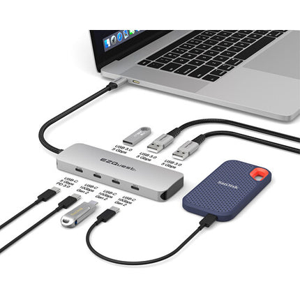 EZQuest 7 Puertos Hub USB 3.2 Gen 2 Plata con 3 USB-C y 80W PD