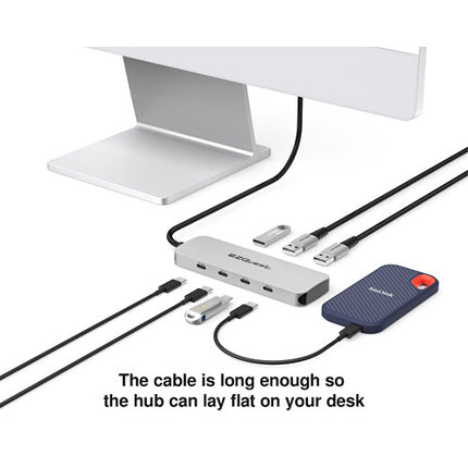EZQuest 7 Puertos Hub USB 3.2 Gen 2 Plata con 3 USB-C y 80W PD