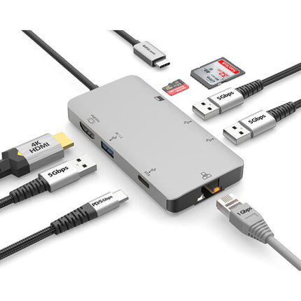 EZQuest Hub Multimedia USB Tipo-C 8 Puertos 4K Ethernet 100W PD
