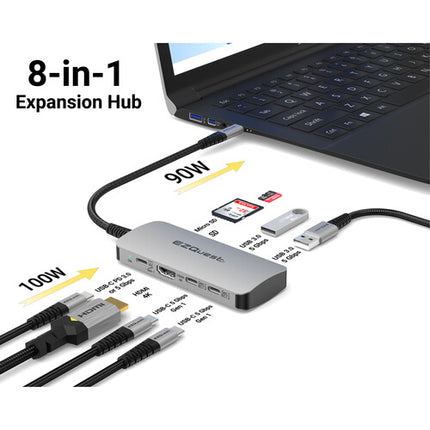 EZQuest USB-C Multimedia Hub 8 en 1 con HDMI 4K60 y 100W PD