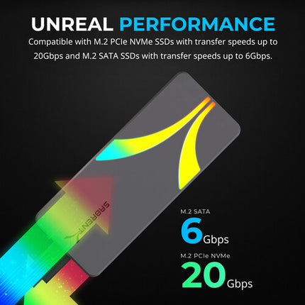 Sabrent Rocket RGB Caja para SSD M.2 USB-C 20 Gb/s 2280 Compatible