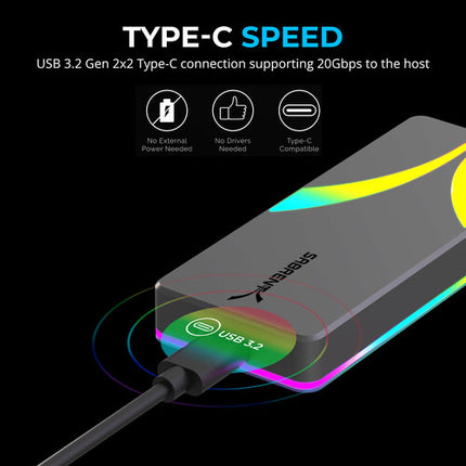 Sabrent Rocket RGB Caja para SSD M.2 USB-C 20 Gb/s 2280 Compatible