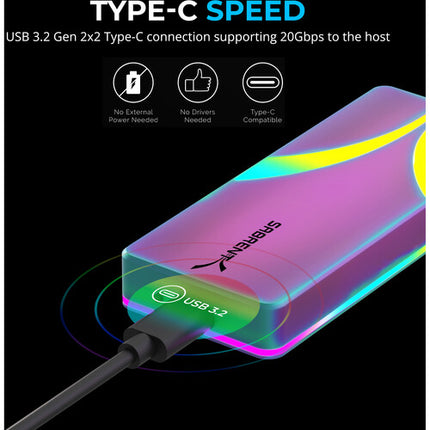 Sabrent Rocket RGB Carcasa M.2 SATA NVMe SSD USB-C 20 Gb/s 2230-2280 Special Edition