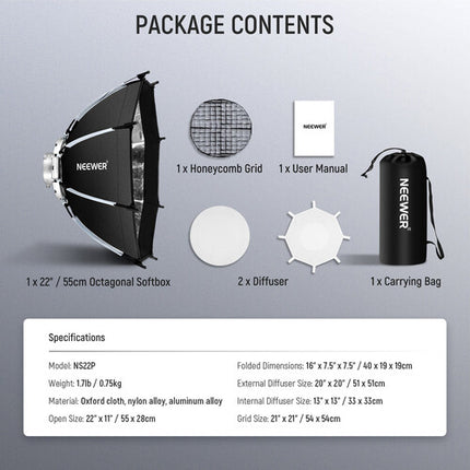 Neewer NS35P Softbox Octagonal 35" con Rejilla y Liberación Rápida