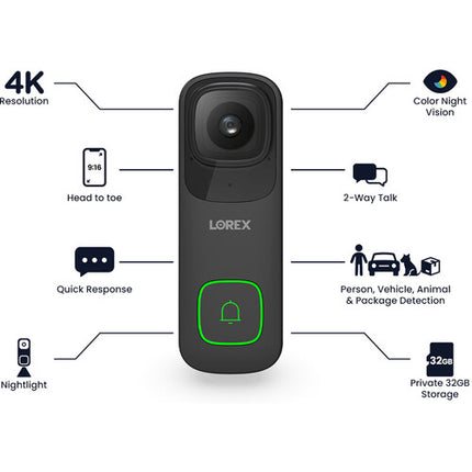 Lorex B862AJDB-E Timbre de Video Cableado 4K UHD 3840x2160 150° FOV con microSD 32GB