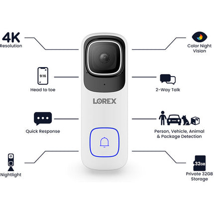 Lorex B862AJD-E Video Timbre 4K UHD 3840x2160 Visión Noche 150°