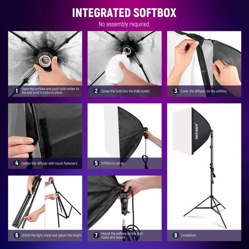Neewer Kit de Iluminación LED RGB 26W con Softboxes 24x24 y Trípodes 7'