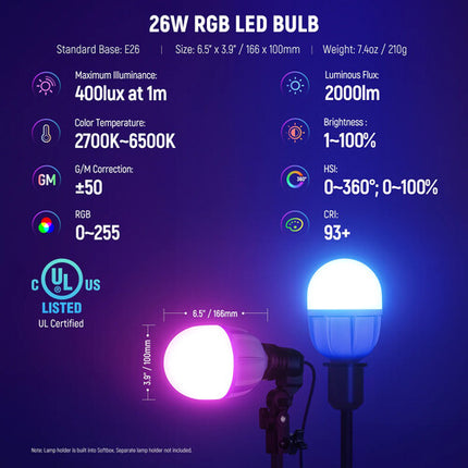Neewer Kit de Iluminación LED RGB 26W con Softboxes 24x24 y Trípodes 7'