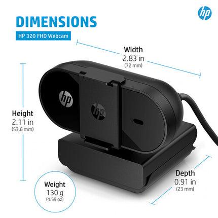 HP 320 Webcam Full HD Cámara 5MP Ángulo 66° Con Tapa de Lente