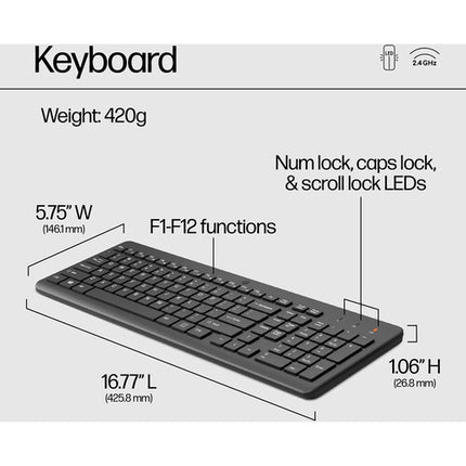 HP 330 Combo Teclado Completo y Mouse Óptico Inalámbrico 2.4 GHz