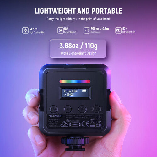 Neewer RGB62 Panel LED RGB Magnético Luz 200 Lux Batería Integrada