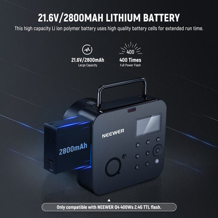 Neewer Battery Pack para Flash Q4 TTL Capacidad 2800mAh 400 Destellos