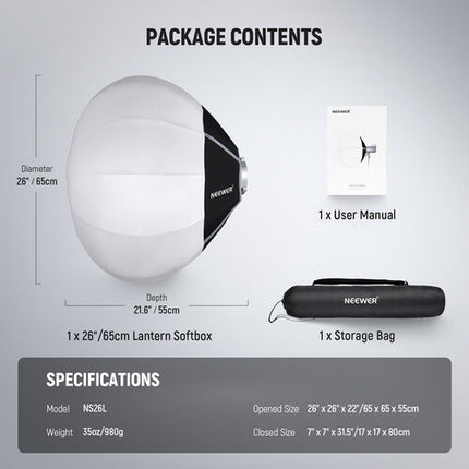 Neewer Quick Release Lantern Softbox 26 pul  Iluminación 360° Montura Bowens con Bolsa