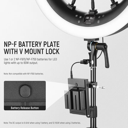 Neewer PS010E Placa de Batería NP-F con Super Clamp y Cable DC 5'
