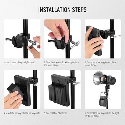 Neewer PS010E Placa de Batería NP-F con Super Clamp y Cable DC 5'