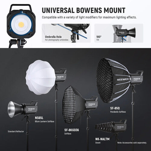 Neewer FS150B LED Monoluz Bi-Color 72000 Lux y 2700-6500K con Reflector y Alimentador