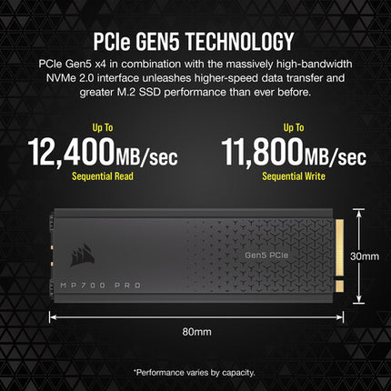 CORSAIR 1TB MP700 PRO SSD Interna NVMe PCIe 5.0 M.2 11700 MB/s Leer