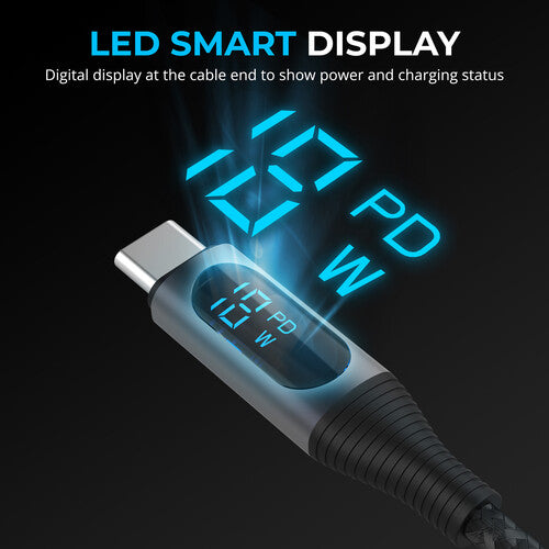 Sabrent Cable USB-C con Pantalla Inteligente 3.3ft 60W Carga Rápida