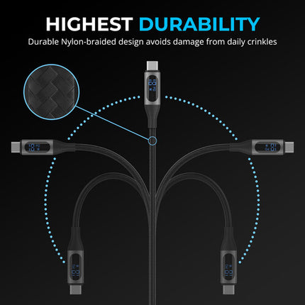 Sabrent Cable USB-C con Pantalla Inteligente 3.3ft 60W Carga Rápida