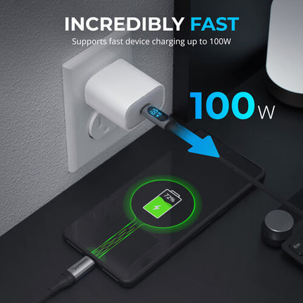 Sabrent Cable USB-C con Pantalla Inteligente 3.3ft 60W Carga Rápida