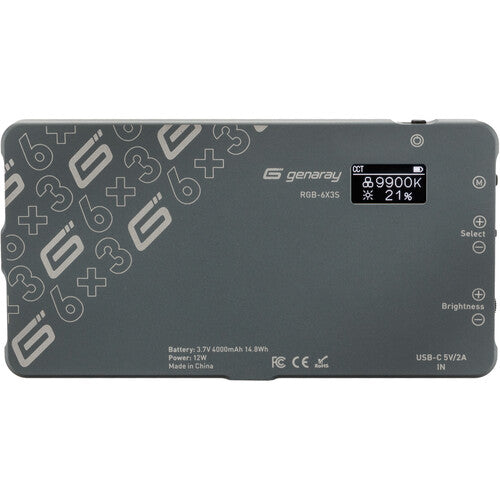 Genaray RGB-6X3S Panel de Luz LED RGB 354 Lux Batería Interna USB-C