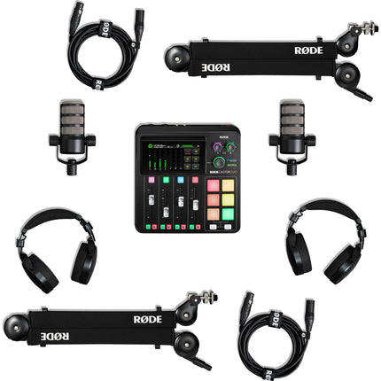 RODE RODECaster Duo kit de podcast para 2 con 2 micrófonos PodMic y auriculares profesionales
