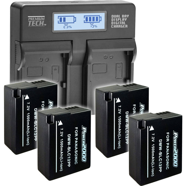 Power2000 DMW-BLC12PP Kit 4 Baterías Litio Ion 7.2V 1500mAh con Cargador Dual