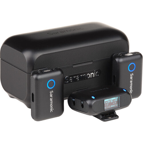 Saramonic Blink 500 B2+ Sistema de micrófono inalámbrico clip-on para 2 personas con 16h receptor 20h transmisores y estuche de carga