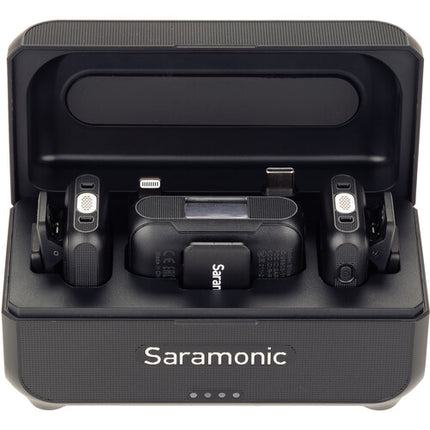 Saramonic Blink 500 B2+ Sistema de micrófono inalámbrico clip-on para 2 personas con 16h receptor 20h transmisores y estuche de carga