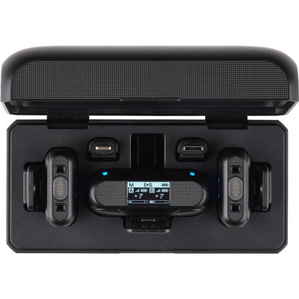 Saramonic Blink 500 B2+ Sistema de micrófono inalámbrico clip-on para 2 personas con 16h receptor 20h transmisores y estuche de carga
