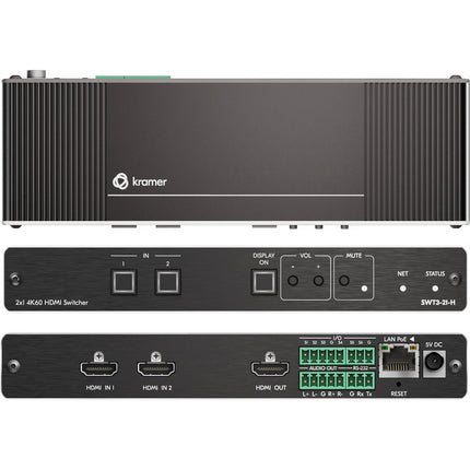 Kramer SWT3-21-H switch HDMI 2 entradas 4K60 HDR con audio multi canal