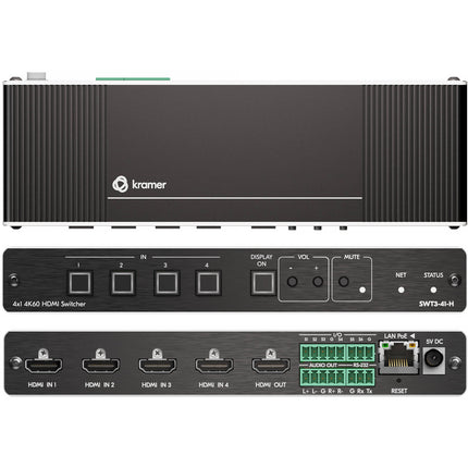Kramer SWT3-41-H con 4 Entradas HDMI 4K60 4:4:4 y Audio Multicanal