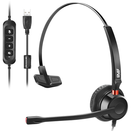 RVP+ Auriculares Mono USB-A con Micrófono Cancelación de Ruido y Control Remoto Integrado