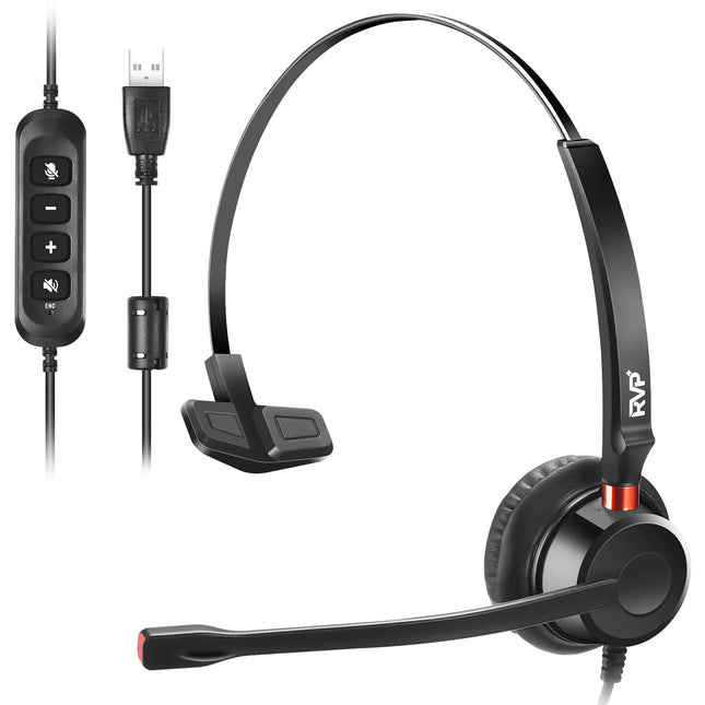 RVP+ Auriculares Mono USB-A con Micrófono Cancelación de Ruido y Control Remoto Integrado