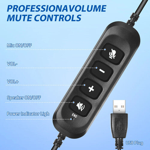 RVP+ Auriculares Mono USB-A con Micrófono Cancelación de Ruido y Control Remoto Integrado