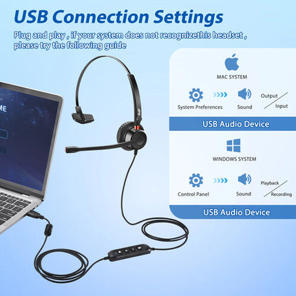 RVP+ Auriculares Mono USB-A con Micrófono Cancelación de Ruido y Control Remoto Integrado