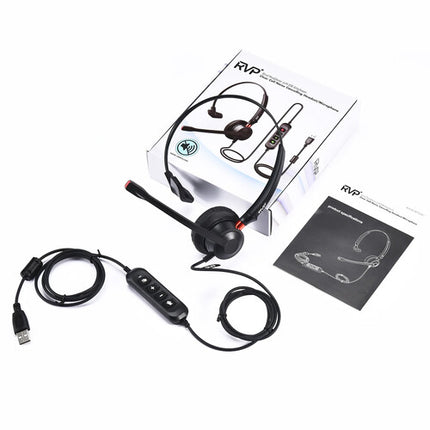RVP+ Auriculares Mono USB-A con Micrófono Cancelación de Ruido y Control Remoto Integrado