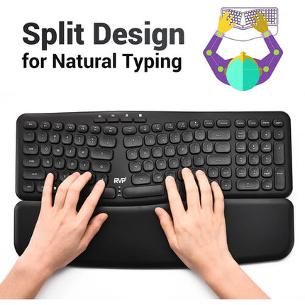 RVP+ Teclado Ergonómico Inalámbrico Dividido 102 Teclas 2.4 GHz Negro