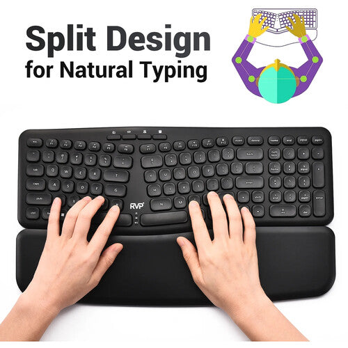 RVP+ Teclado Ergonómico Inalámbrico Dividido 102 Teclas 2.4 GHz Negro