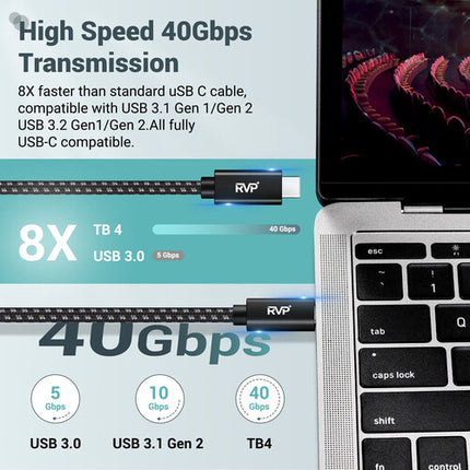 RVP+ Cable Thunderbolt 4 y USB4 6 pies 40 Gb s 240W Negro