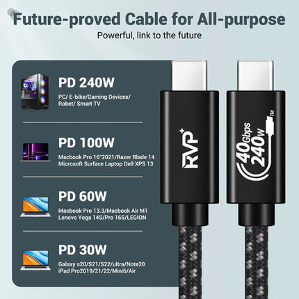 RVP+ Cable Thunderbolt 4 y USB4 6 pies 40 Gb s 240W Negro
